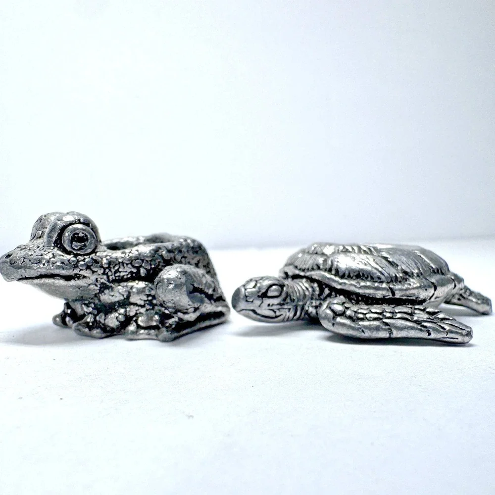 Vintage‎ Sea Turtle Taper Candle Holders Silver Tone Coastal Beach Decor